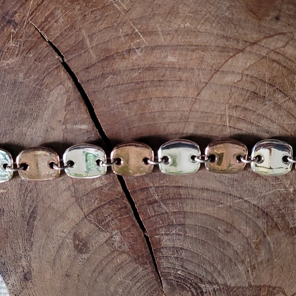 Silver and copper hammered detail link braclet - Picture 5 of 5